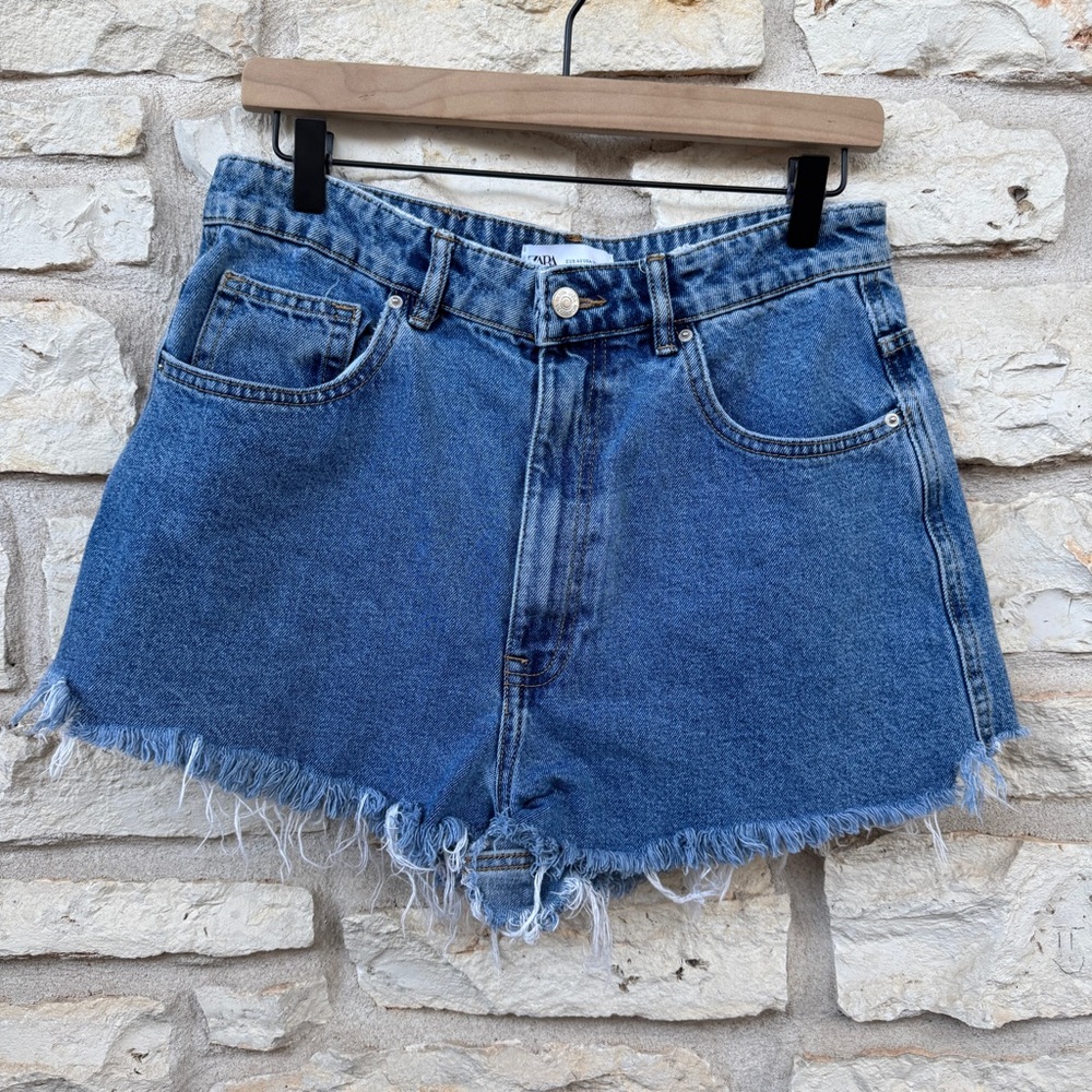Zara Blue Frayed Hem Jean Shorts Cut Offs 8
